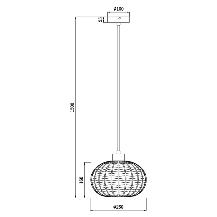 Alemar Lámpara colgante Nawa - 60 W, Blanco ópalo, E27 - Lámpara colgante con pantalla de jaula elíptica y dimensiones. Altura total 1500mm, diámetro pantalla 250mm.