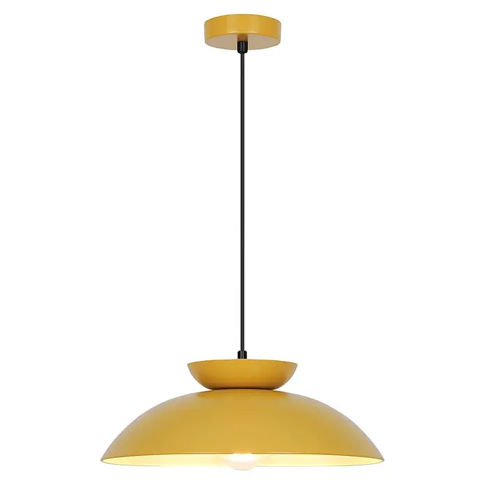 Alemar Lámpara colgante Idea - 60 W, Mostaza, E27 - Lámpara colgante amarilla con pantalla en forma de disco y cable negro.