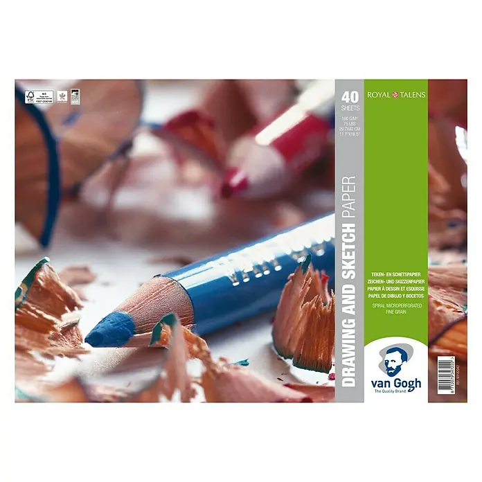 Talens Van Gogh Bloc para esbozos y dibujo - 160 g/m² - Primer plano de un bloc de papel de dibujo Van Gogh con 40 hojas, ideal para artistas y aficionados.