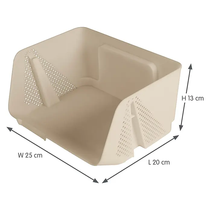 Sunware Sigma home Schreibtisch-Organizer Stackable - L x B x H: 20 x 25 x 13 cm, Beige, Kunststoff - Beige Kunststoff-Aufbewahrungskorb mit perforierten Seiten, L 20 cm, B 25 cm, H 13 cm.