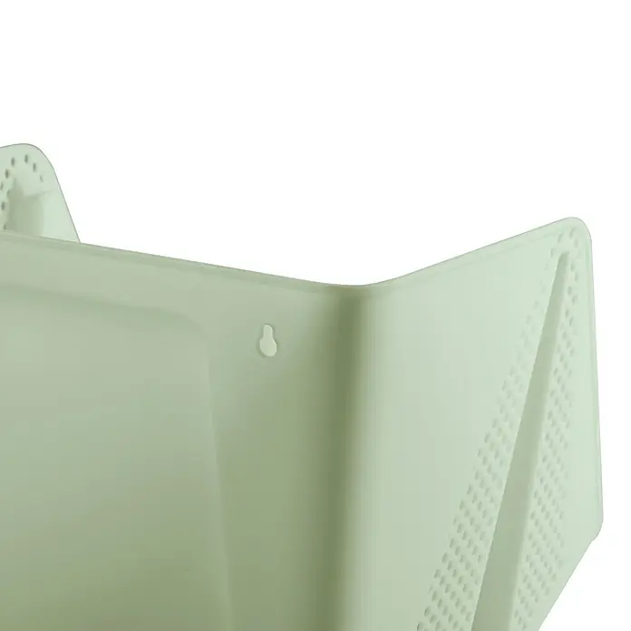 Sunware Sigma home Schreibtisch-Organizer Stackable - L x B x H: 20 x 25 x 17,5 cm, Grün, Kunststoff - Hellgrüner Kunststoff-Aufbewahrungskorb mit Schlüssellochaufhängung und perforierten Seiten.