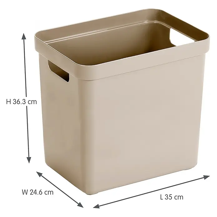Sunware Sigma home Aufbewahrungsbox - L x B x H: 35 x 24,6 x 36,3 cm, Kunststoff, Beige - Beigefarbener rechteckiger Kunststoff-Aufbewahrungsbehälter mit Griffen. Maße: H 36,3 cm, B 24,6 cm, L 35 cm.