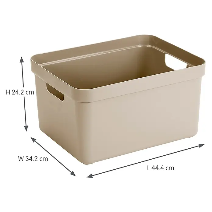 Sunware Sigma home Aufbewahrungsbox - L x B x H: 44,5 x 34,5 x 24,3 cm, Kunststoff, Beige - Beige Plastik-Aufbewahrungsbox mit Griffen, Maße: H 24.2 cm, B 34.2 cm, L 44.4 cm.