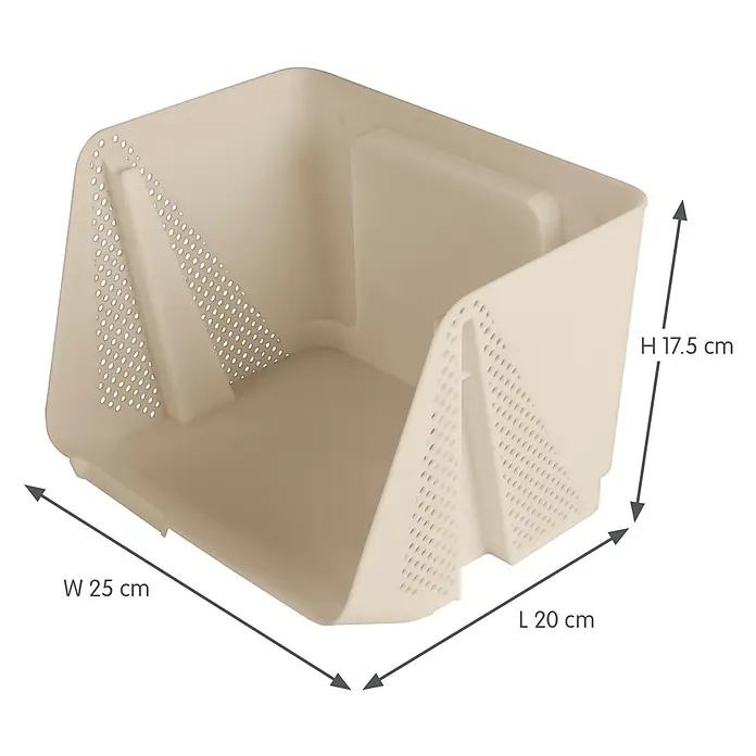 Sunware Sigma home Schreibtisch-Organizer Stackable - L x B x H: 20 x 25 x 17,5 cm, Beige, Kunststoff - Hellbeiger Kunststoff-Aufbewahrungskorb mit perforierten Seiten, L 20 x B 25 x H 17,5 cm.