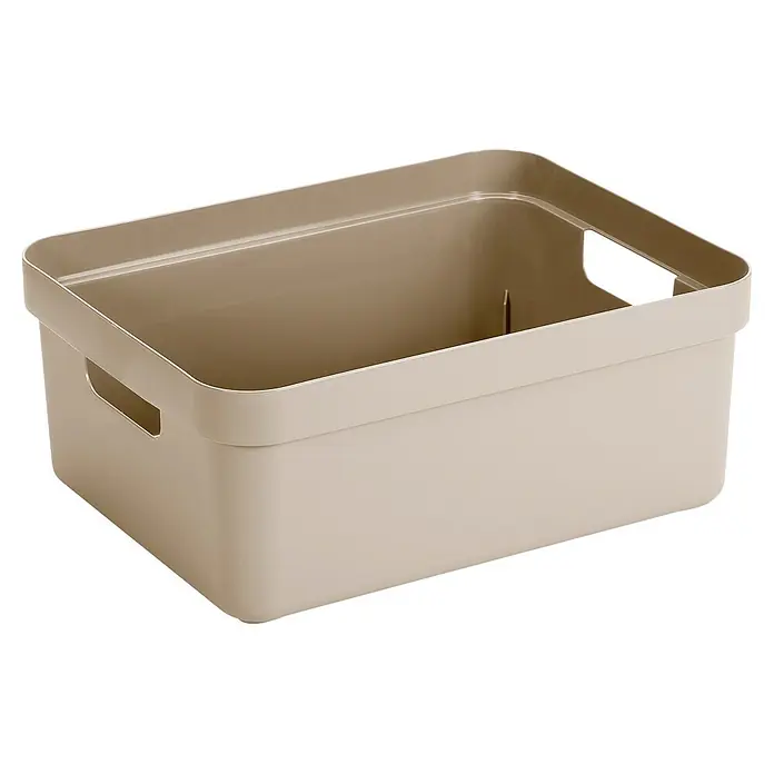 Sunware Sigma home Aufbewahrungsbox - L x B x H: 44,5 x 34,5 x 18,3 cm, Kunststoff, Beige - Rechteckige Aufbewahrungsbox aus beigem Kunststoff mit integrierten Griffen.