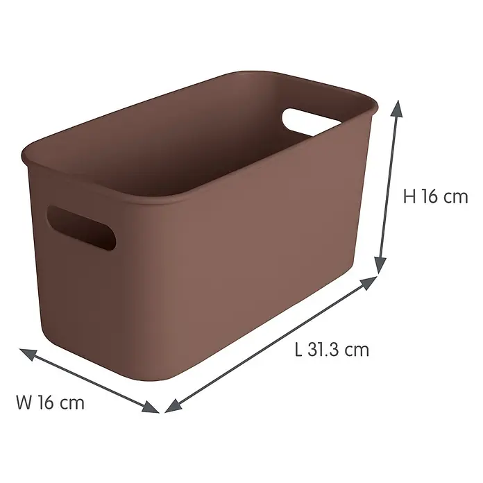 Sunware Sigma home Aufbewahrungsbox cube box - L x B x H: 31,3 x 16 x 16 cm, Kunststoff, Schoko, 6 l - Braune Kunststoff-Aufbewahrungsbox mit Griffen, H 16 cm, B 16 cm, L 31,3 cm.