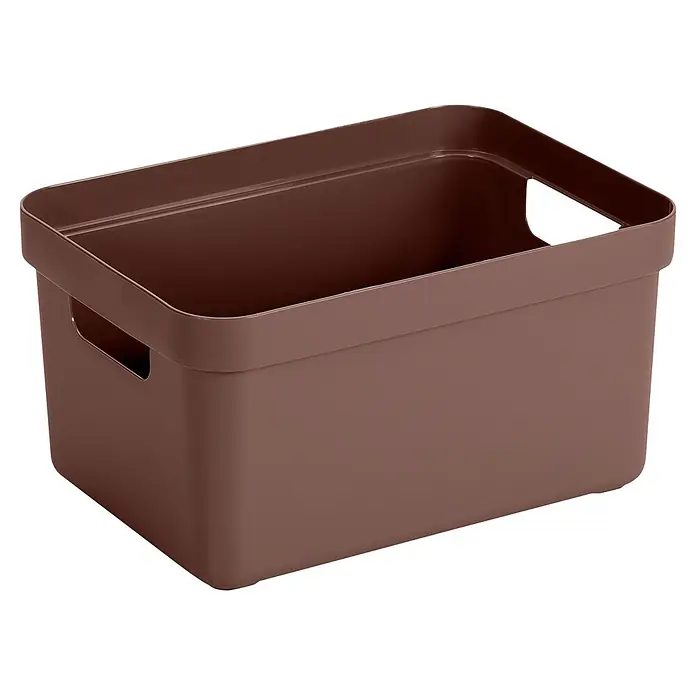 Sunware Sigma home Aufbewahrungsbox - L x B x H: 25,2 x 17,5 x 12,2 cm, Kunststoff, Schoko - Braune rechteckige Kunststoff-Aufbewahrungsbox mit Griffen.