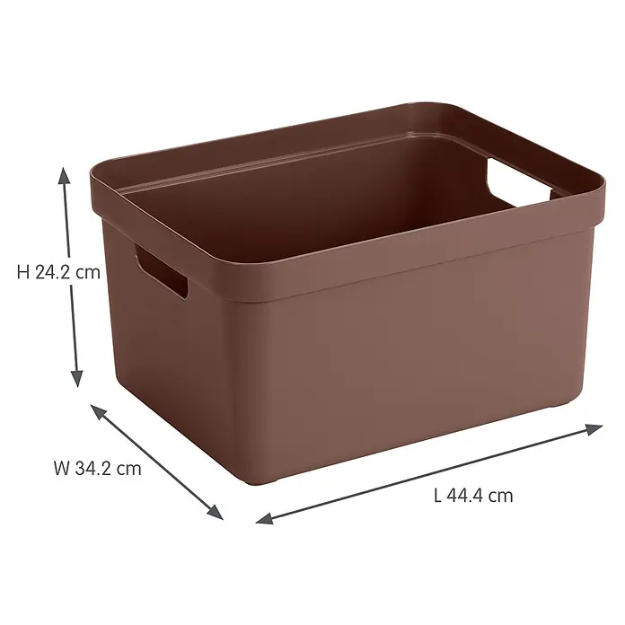 Sunware Sigma home Aufbewahrungsbox - L x B x H: 44,5 x 34,5 x 24,3 cm, Kunststoff, Schoko - Braune Kunststoff-Aufbewahrungsbox mit Griffen, H 24.2 x B 34.2 x L 44.4 cm.