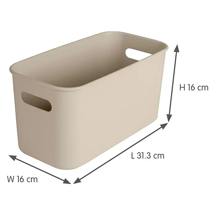 Sunware Sigma home Aufbewahrungsbox cube box - L x B x H: 31,3 x 16 x 16 cm, Kunststoff, Beige, 6 l - Beige rechteckige Aufbewahrungsbox, 31.3x16x16 cm, mit Griffen.