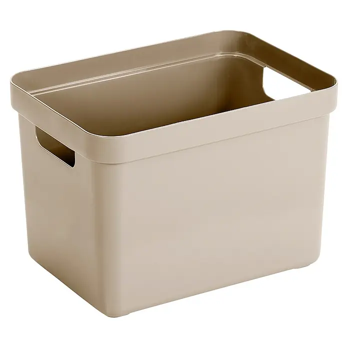 Sunware Sigma home Aufbewahrungsbox - L x B x H: 35 x 24,6 x 24,3 cm, Kunststoff, Beige - Hellbraune rechteckige Kunststoff-Aufbewahrungsbox mit integrierten Griffen.