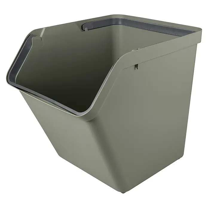 Sunware Sigma home Mülltrennsystem - 60 l, L x B x H: 49,3 x 38,8 x 44,8 cm, Dunkelgrün, Kunststoff - Graugrüner stapelbarer Kunststoffbehälter mit offener Vorderseite und dunkelgrauem Rand.