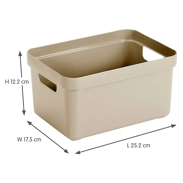 Sunware Sigma home Aufbewahrungsbox - L x B x H: 25,2 x 17,5 x 12,2 cm, Kunststoff, Beige - Beige, rechteckige Kunststoff-Aufbewahrungsbox mit Griffen, Maße: H 12,2 cm, B 17,5 cm, L 25,2 cm.