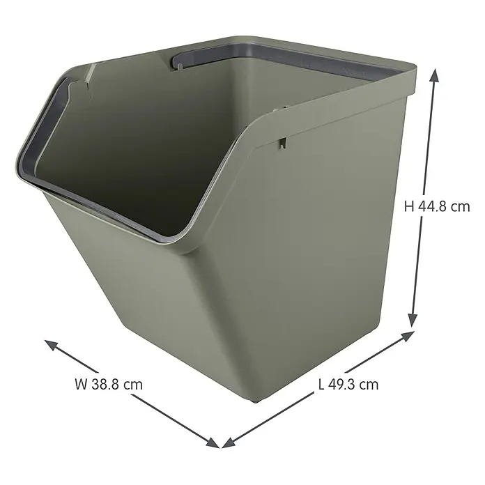 Sunware Sigma home Mülltrennsystem - 60 l, L x B x H: 49,3 x 38,8 x 44,8 cm, Dunkelgrün, Kunststoff - Olivgrüne Kunststoff-Stapelbox. Maße: H 44,8 cm, B 38,8 cm, L 49,3 cm.