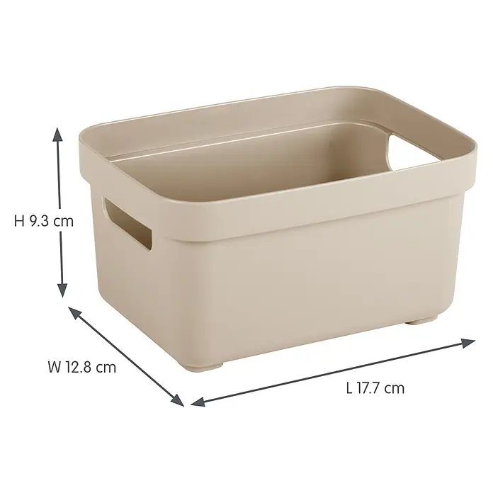Sunware Sigma home Aufbewahrungsbox - L x B x H: 17,7 x 12,8 x 9,3 cm, Kunststoff, Beige - Beige rechteckige Aufbewahrungsbox mit abgerundeten Ecken und integrierten Griffen.