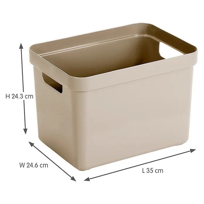 Sunware Sigma home Aufbewahrungsbox - L x B x H: 35 x 24,6 x 24,3 cm, Kunststoff, Beige - Beige, rechteckige Kunststoff-Aufbewahrungsbox mit integrierten Griffen und Maßen: H 24.3 cm, B 24.6 cm, L 35 cm.
