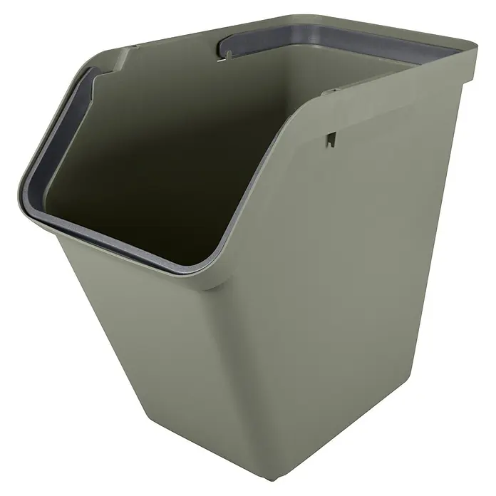 Sunware Sigma home Mülltrennsystem - 40 l, L x B x H: 49,3 x 27 x 44,8 cm, Dunkelgrün, Kunststoff - Salbeigrüner Kunststoff-Lagerbehälter mit offener Vorderseite und dunkelgrauem Rand.