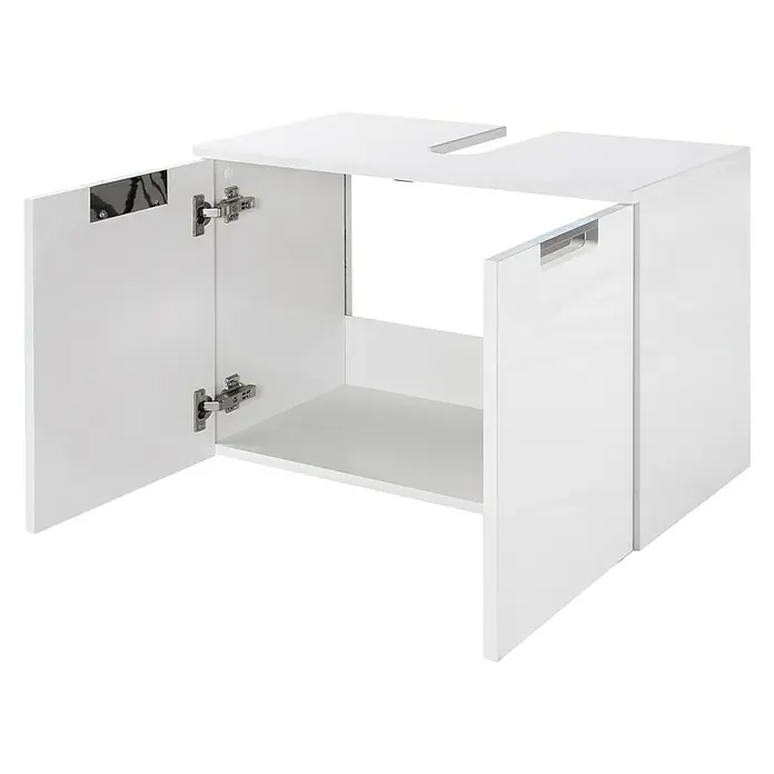 Schildmeyer Sunny Waschtischunterschrank - B x T x H: 65 x 35 x 46,5 cm, Weiß glänzend - Modernes, weißes Badezimmermöbel mit offenem Schrank, ideal für die Aufbewahrung unter dem Waschbecken. Stilvolles Design für jedes Bad.