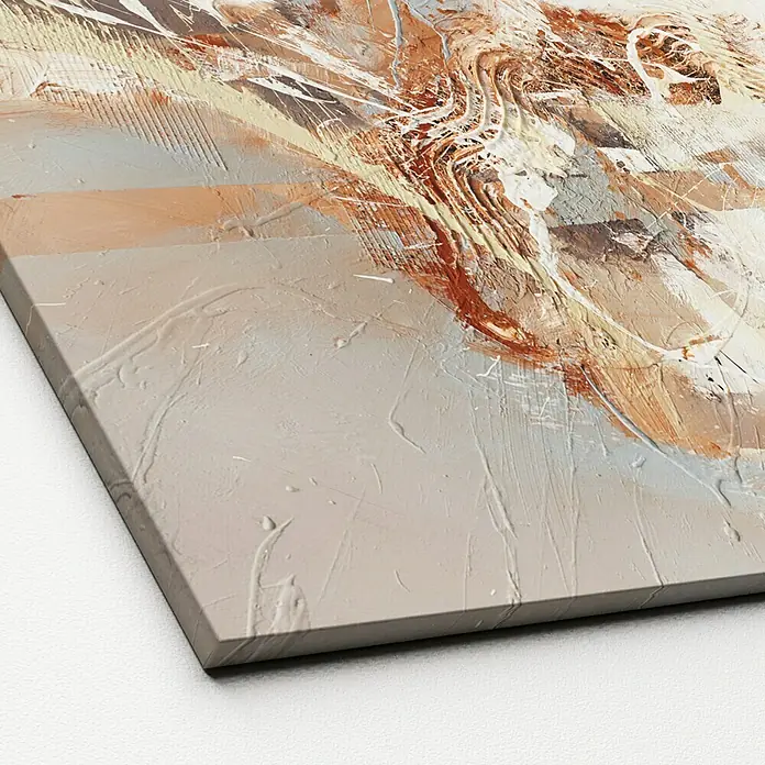 ProArt Leinwandbild - Grey & Brown, B x H: 120 x 90 cm - Nahaufnahme eines Leinwanddrucks mit abstrakter Malerei in Beige- und Brauntönen, die eine strukturierte Oberfläche und künstlerische Details zeigt.