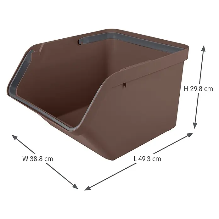 Sunware Sigma home Mülltrennsystem - 45 l, L x B x H: 49,3 x 38,8 x 29,8 cm, Schoko, Kunststoff - Braune Kunststoff-Stapelbox mit grauem Rand. Maße: L 49,3 cm, B 38,8 cm, H 29,8 cm.