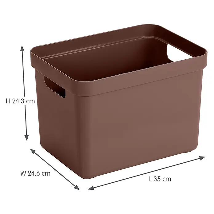 Sunware Sigma home Aufbewahrungsbox - L x B x H: 35 x 24,6 x 24,3 cm, Kunststoff, Schoko - Braune rechteckige Kunststoff-Aufbewahrungsbox mit integrierten Griffen.