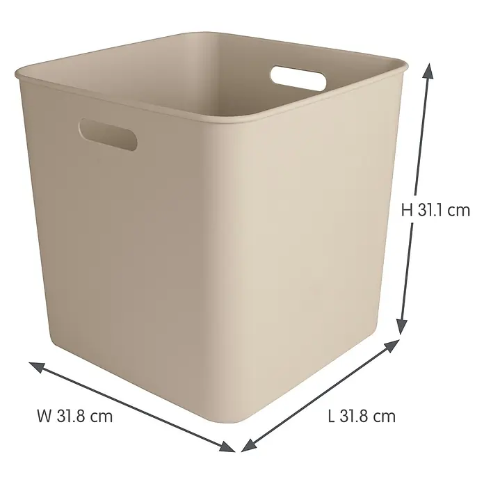 Sunware Sigma home Aufbewahrungsbox cube box - L x B x H: 31 x 31 x 31 cm, Kunststoff, Beige, 25 l - Beigefarbene quadratische Aufbewahrungsbox mit integrierten Griffen.
