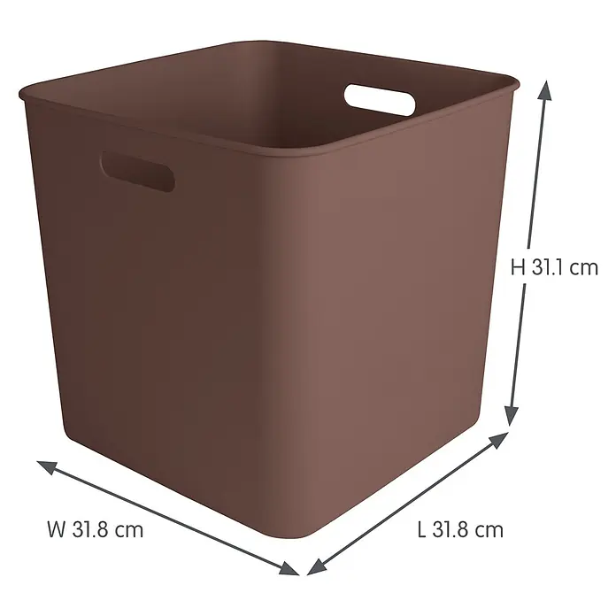 Sunware Sigma home Aufbewahrungsbox cube box - L x B x H: 31 x 31 x 31 cm, Kunststoff, Schoko, 25 l - Braune quadratische Aufbewahrungsbox mit Griffen. Maße: H 31,1 cm, B 31,8 cm, L 31,8 cm.