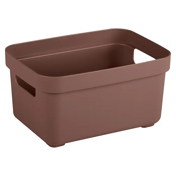Sunware Sigma home Aufbewahrungsbox - L x B x H: 17,7 x 12,8 x 9,3 cm, Kunststoff, Schoko - Braune Kunststoff-Aufbewahrungsbox mit integrierten Griffen.