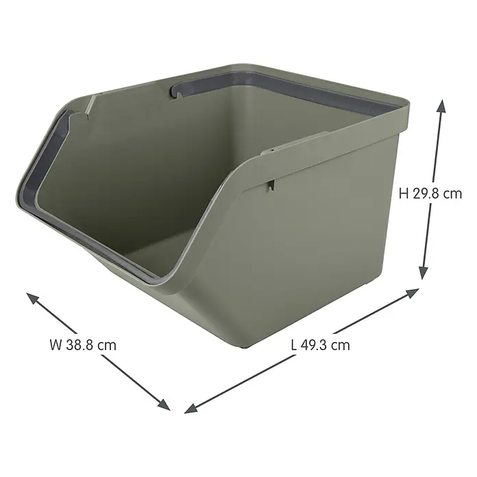 Sunware Sigma home Mülltrennsystem - 45 l, L x B x H: 49,3 x 38,8 x 29,8 cm, Dunkelgrün, Kunststoff - Dunkelgraugrüner stapelbarer Aufbewahrungsbehälter mit offener Vorderseite für einfachen Zugriff.