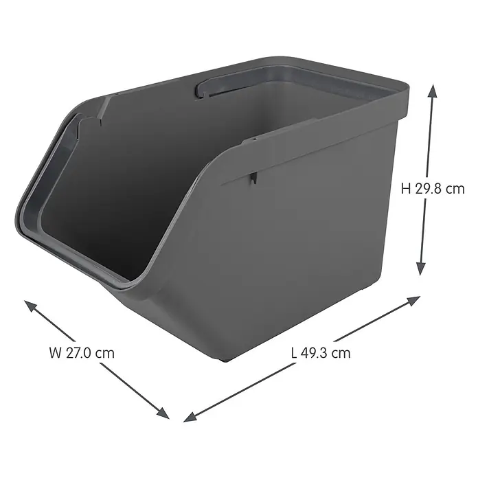 Sunware Sigma home Mülltrennsystem - 40 l, L x B x H: 49,3 x 27 x 44,8 cm, Anthrazit, Kunststoff - Dunkelgraue stapelbare Aufbewahrungsbox aus Kunststoff mit offener Vorderseite. Maße: H 29,8 cm, W 27,0 cm, L 49,3 cm.