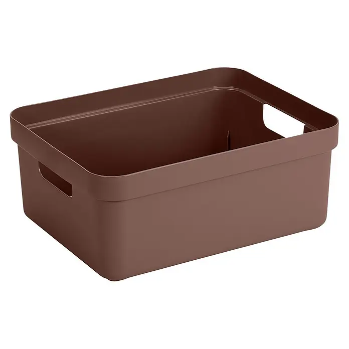 Sunware Sigma home Aufbewahrungsbox - L x B x H: 44,5 x 34,5 x 18,3 cm, Kunststoff, Schoko - Eine braune rechteckige Plastik-Aufbewahrungsbox mit integrierten Griffen.