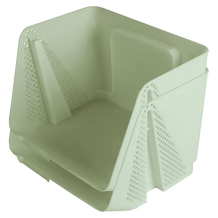Sunware Sigma home Schreibtisch-Organizer Stackable - L x B x H: 20 x 25 x 17,5 cm, Grün, Kunststoff - Zwei ineinander gestapelte hellgrüne Kunststoff-Aufbewahrungskörbe mit perforierten Seiten.