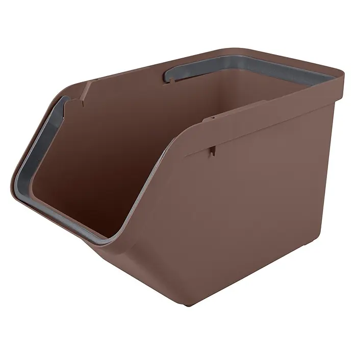 Sunware Sigma home Mülltrennsystem - 30 l, L x B x H: 49,3 x 27 x 29,8 cm, Schoko, Kunststoff - Braune Kunststoff-Stapelbox mit offener Vorderseite und grauer Blende.