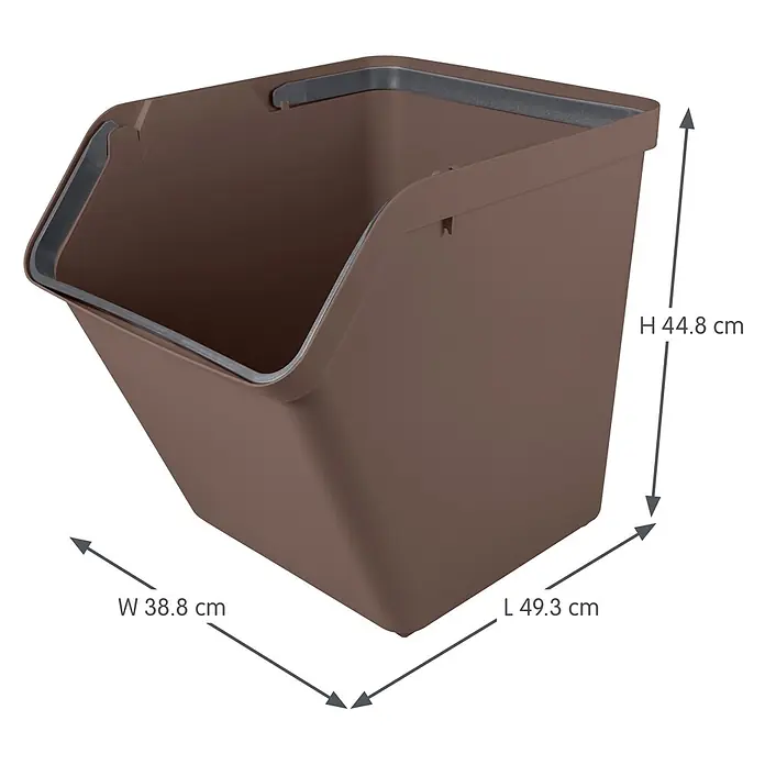 Sunware Sigma home Mülltrennsystem - 60 l, L x B x H: 49,3 x 38,8 x 44,8 cm, Schoko, Kunststoff - Braune, stapelbare Kunststoff-Aufbewahrungsbox, H 44,8 x B 38,8 x L 49,3 cm.