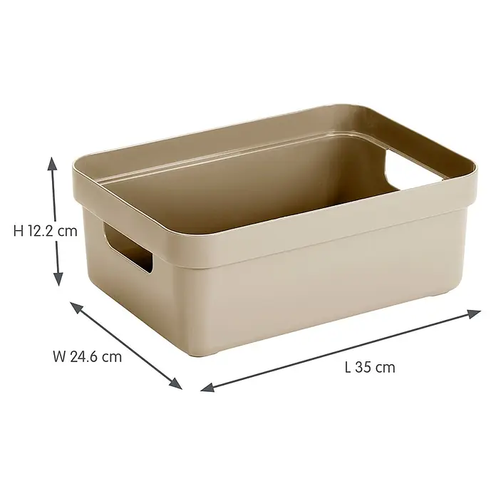 Sunware Sigma home Aufbewahrungsbox - L x B x H: 35 x 24,6 x 12,2 cm, Kunststoff, Beige - Taupefarbene Kunststoff-Aufbewahrungsbox mit Griffen, H 12,2 x B 24,6 x L 35 cm.