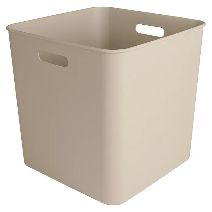 Sunware Sigma home Aufbewahrungsbox cube box - L x B x H: 31 x 31 x 31 cm, Kunststoff, Beige, 25 l - Hellbraune quadratische Aufbewahrungsbox aus Kunststoff mit integrierten Griffen.