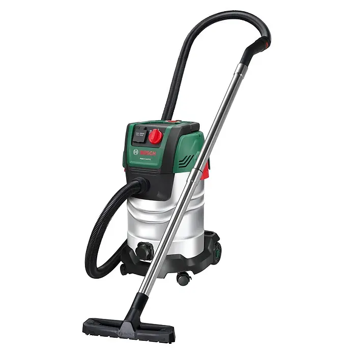 Bosch Elektro-Nass- & Trockensauger PAS30-240PRS - 1.400 W, Behältervolumen: 30 l - Grüner, schwarzer und silberner Bosch Nass-/Trockensauger mit Wellschlauch, Metallrohr und Bodendüse.