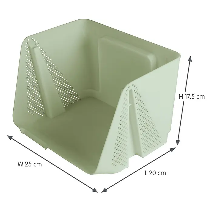 Sunware Sigma home Schreibtisch-Organizer Stackable - L x B x H: 20 x 25 x 17,5 cm, Grün, Kunststoff - Hellgrüner, perforierter Kunststoff-Aufbewahrungskorb für Dokumente oder Utensilien.