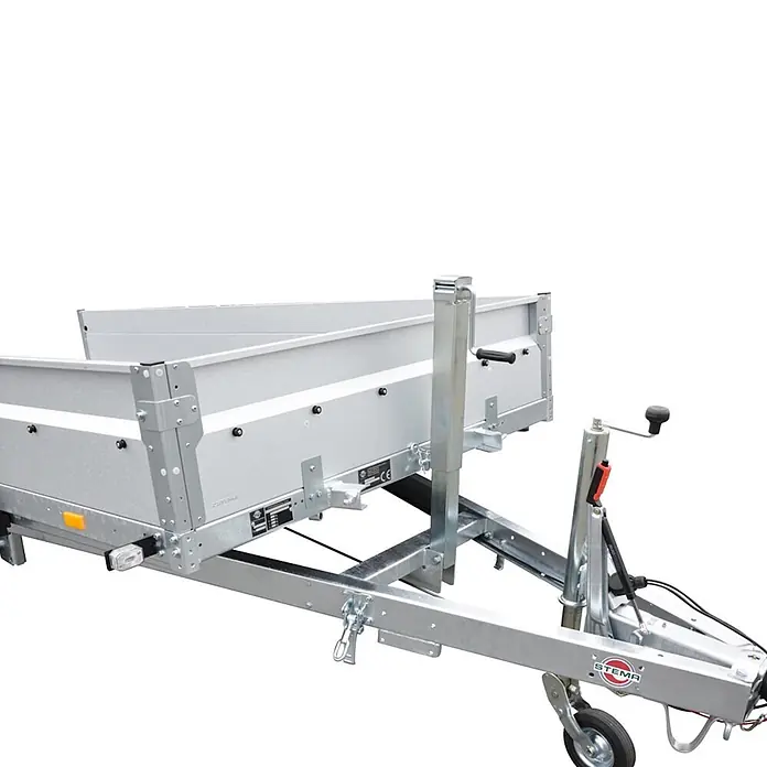 Stema Kippanhänger MU.T O2 13-25-15.1 - Nutzlast: 898 kg, Einachser, Kasteninnenmaß: 251 x 153 cm - Verzinkter silberner Anhänger mit Stützrad und V-Deichsel, mit abnehmbaren Seitenwänden.