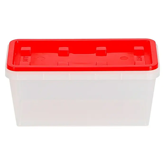 Wisent b-boXx Aufbewahrungsbox - L x B x H: 90 x 180 x 84 mm - Hier ist eine rechteckige Kunststoffbox mit einem roten Deckel, die sich ideal für die Aufbewahrung verschiedener Gegenstände eignet.