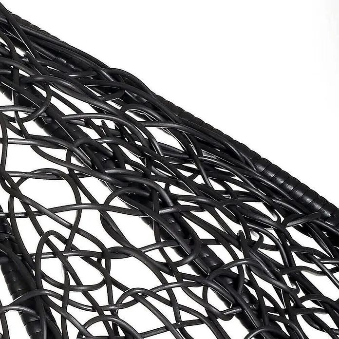 Home Deluxe Hängesessel CIELO Korb - Kunststoff, Grau / Schwarz - Nahaufnahme von aufwendigem schwarzem Polyrattan-Geflecht, typisch für moderne Gartenmöbel.