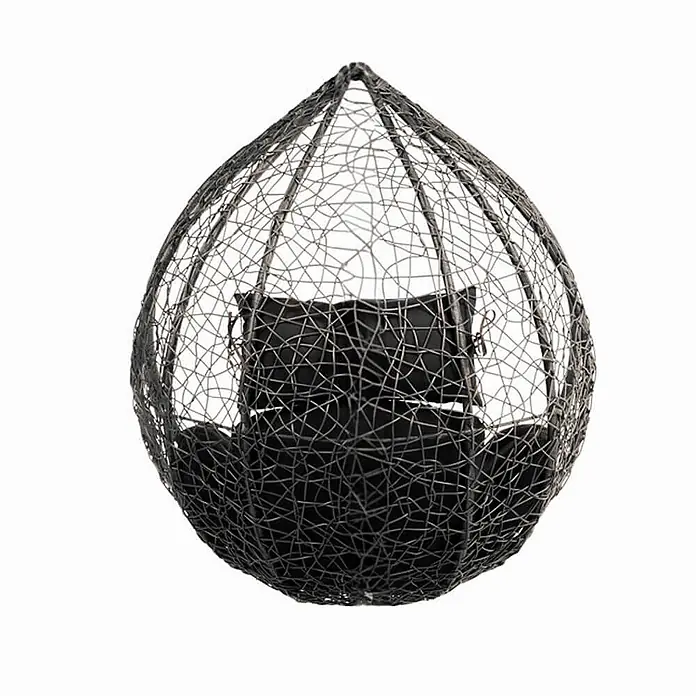 Home Deluxe Hängesessel CIELO Korb - Kunststoff, Grau / Schwarz - Dunkelgrauer Hängesessel in Tropfenform mit schwarzen Kissen.