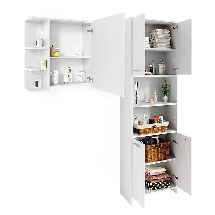 Vicco Badmöbel-Set Maris Weiß 2 Teile, mit Hochschrank und Bad Spiegelschrank - Weiß, Matt - Weißes Badezimmerschrank-Set mit Wandschrank und hohem Bodenschrank. Bietet Stauraum für Toilettenartikel und Handtücher.