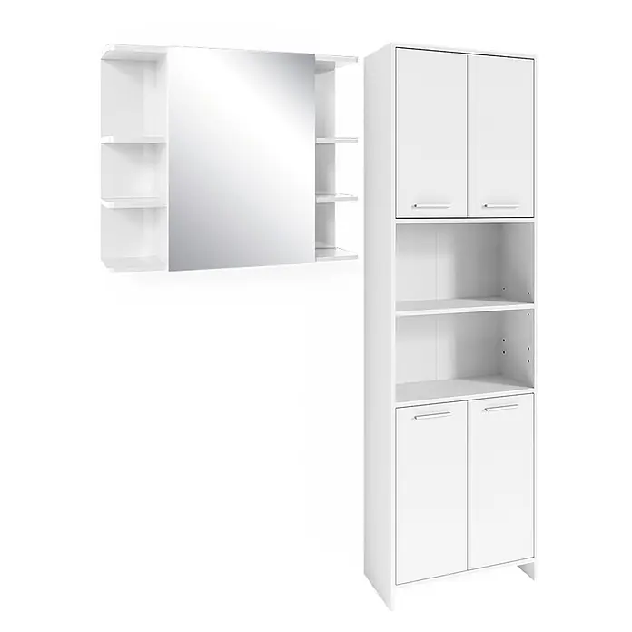 Vicco Badmöbel-Set Maris Weiß 2 Teile, mit Hochschrank und Bad Spiegelschrank - Weiß, Matt - Weißes Badschrank-Set mit Spiegelschrank und hohem Hochschrank.