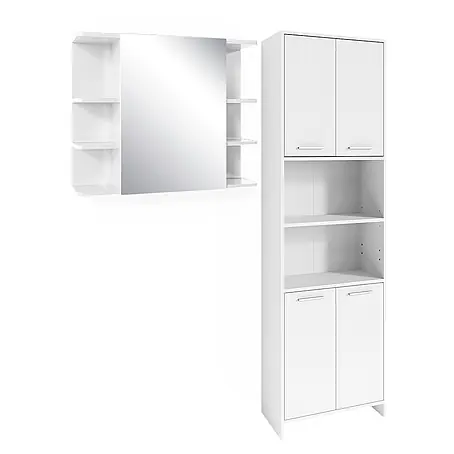 Vicco  Badmöbel-Set Maris Weiß 2 Teile, mit Hochschrank und Bad Spiegelschrank
