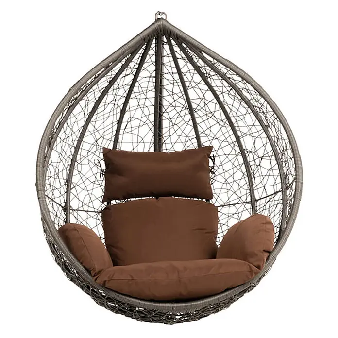 Home Deluxe Hängesessel CIELO Korb - Kunststoff, Grau - Grauer Rattan Hängesessel mit plüschigen braunen Kissen.