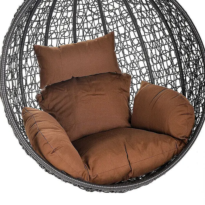 Home Deluxe Hängesessel CIELO Korb - Kunststoff, Grau - Schwarzer, geflochtener Hängesessel mit dicken, bequemen braunen Polstern.
