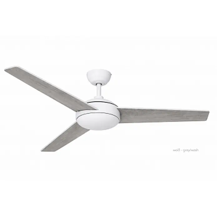 Vam Deckenventilator VEGA weiß grey-wash - grey-wash/graphit, 1.320 mm, 46 W - Weißer Deckenventilator mit drei grau gewaschenen Holzflügeln.