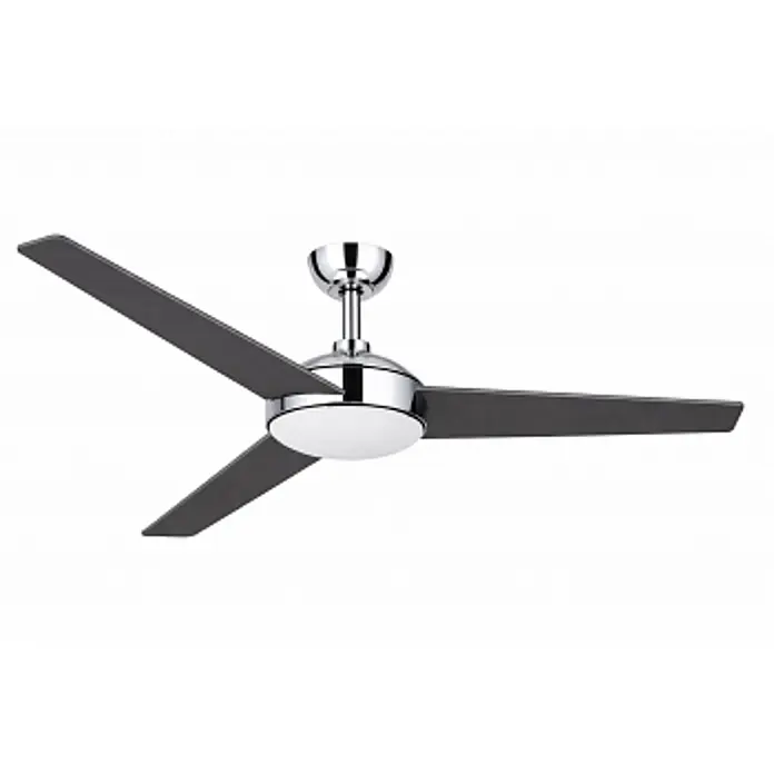 Vam Deckenventilator VEGA Chrom grey-wash / Graphit - grey-wash / Graphit, 1.320 mm, 46 W - Dreiflügeliger Deckenventilator mit dunkelgrauen Blättern, Chromgehäuse und integrierter runder LED-Leuchte.
