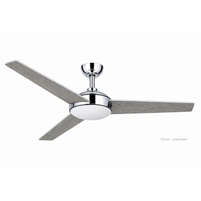 Vam Deckenventilator VEGA Chrom grey-wash / Graphit - grey-wash / Graphit, 1.320 mm, 46 W - Chrom Deckenventilator mit drei grauen Holzoptik-Flügeln und integriertem LED-Licht.