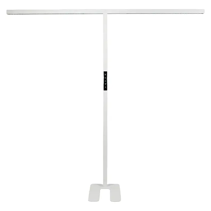 Luxula LED-Stehleuchte - 90 W, Höhe: 204 cm, Weiß, Neutralweiß - Weißes T-förmiges LED-Stehlicht mit Steuerung am vertikalen Ständer und flachem rechteckigem Fuß.